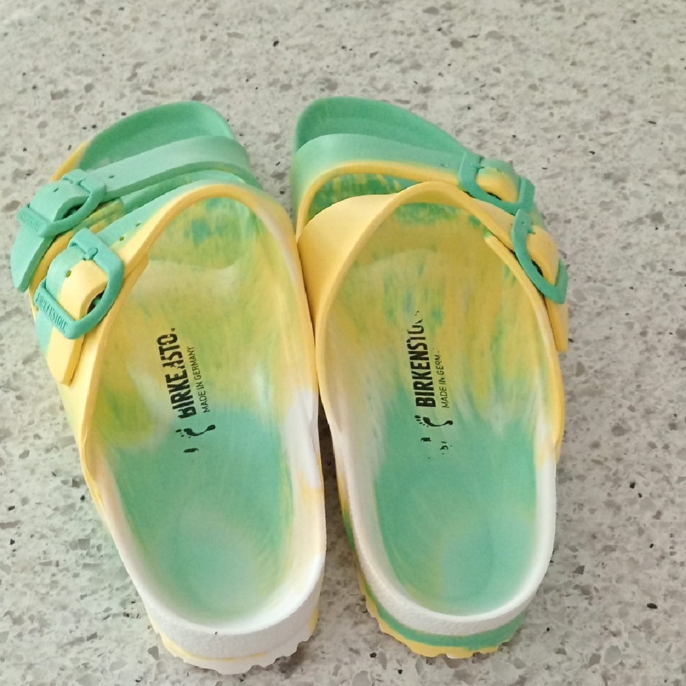 Birkenstock Two-Tone Yellow and Mint Green Arizona EVA Sandals - Picture 2 of 8